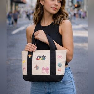 Choose Happy Vibes Chic Black and Cream Tote